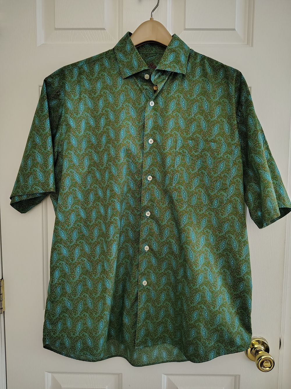 Men's Alan Flusser Green Paisley Short-Sleeve Button-Up Shirt